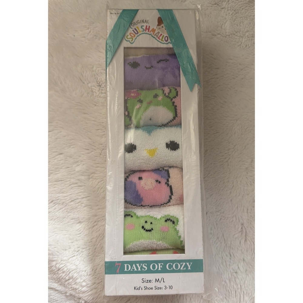 Squishmallows Seven days of cozy Socks Size M/L  Kid's 3 to 10 Gift Set NWT 7 Ct